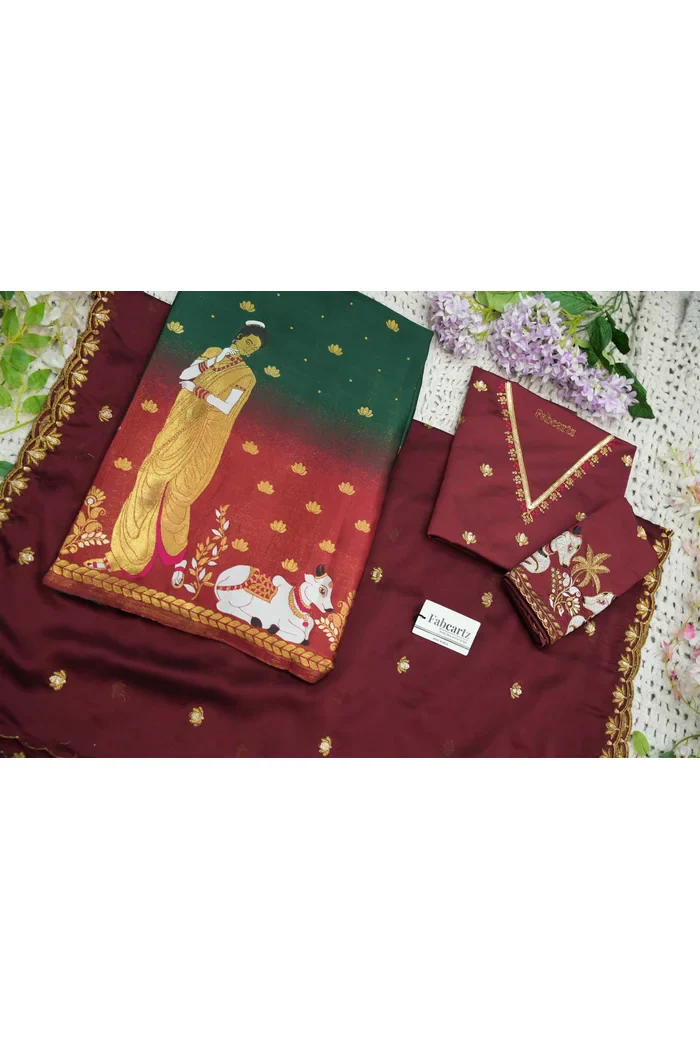 Beautiful South Indian Style Half Saree with Embroidery Blouse and Dupatta for Women | Gauri - Image 62