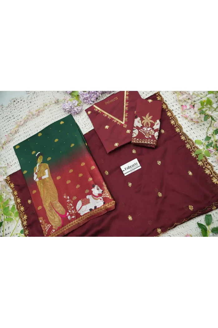 Beautiful South Indian Style Half Saree with Embroidery Blouse and Dupatta for Women | Gauri - Image 63