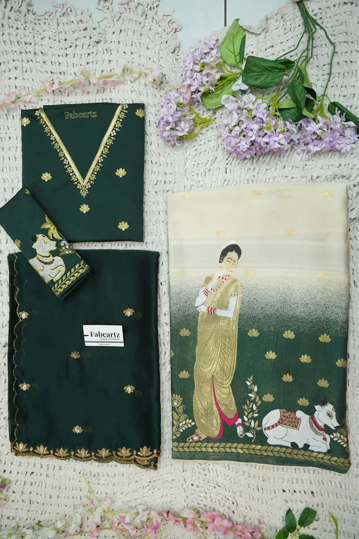 Beautiful South Indian Style Half Saree with Embroidery Blouse and Dupatta for Women | Gauri - Image 67