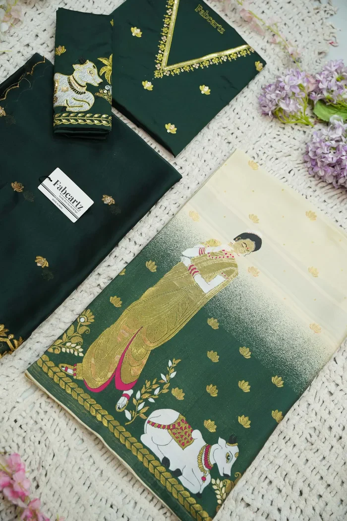 Beautiful South Indian Style Half Saree with Embroidery Blouse and Dupatta for Women | Gauri - Image 69