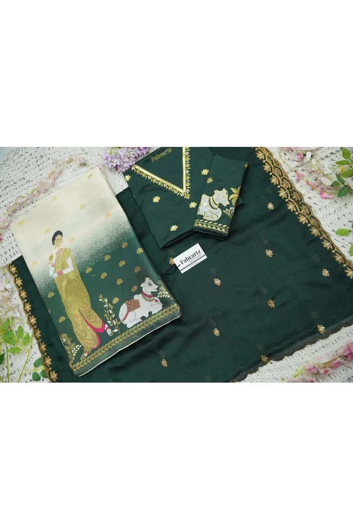 Beautiful South Indian Style Half Saree with Embroidery Blouse and Dupatta for Women | Gauri - Image 73