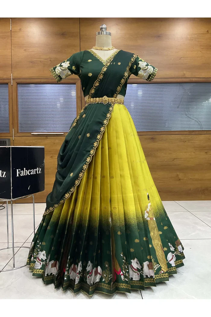 Beautiful South Indian Style Half Saree with Embroidery Blouse and Dupatta for Women | Gauri - Image 75