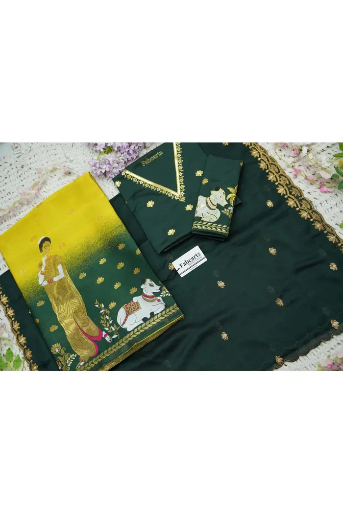 Beautiful South Indian Style Half Saree with Embroidery Blouse and Dupatta for Women | Gauri - Image 81