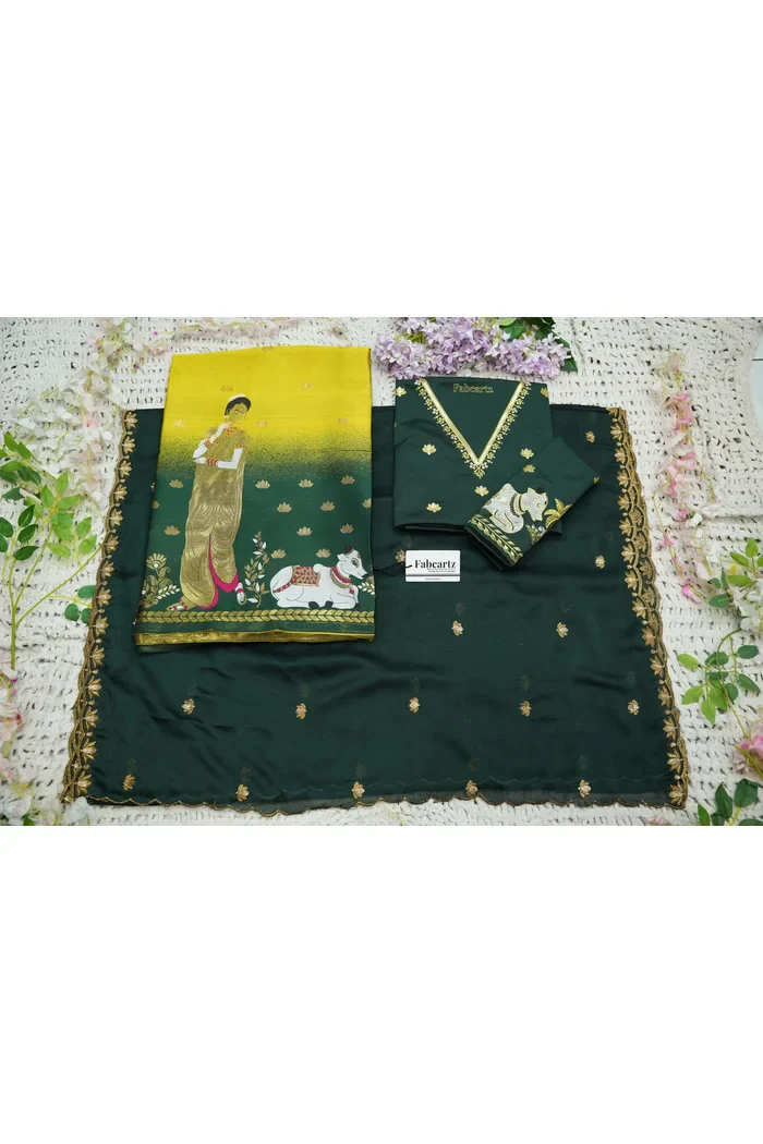 Beautiful South Indian Style Half Saree with Embroidery Blouse and Dupatta for Women | Gauri - Image 82