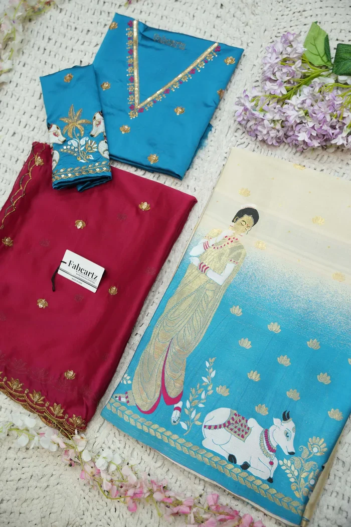 Beautiful South Indian Style Half Saree with Embroidery Blouse and Dupatta for Women | Gauri - Image 87