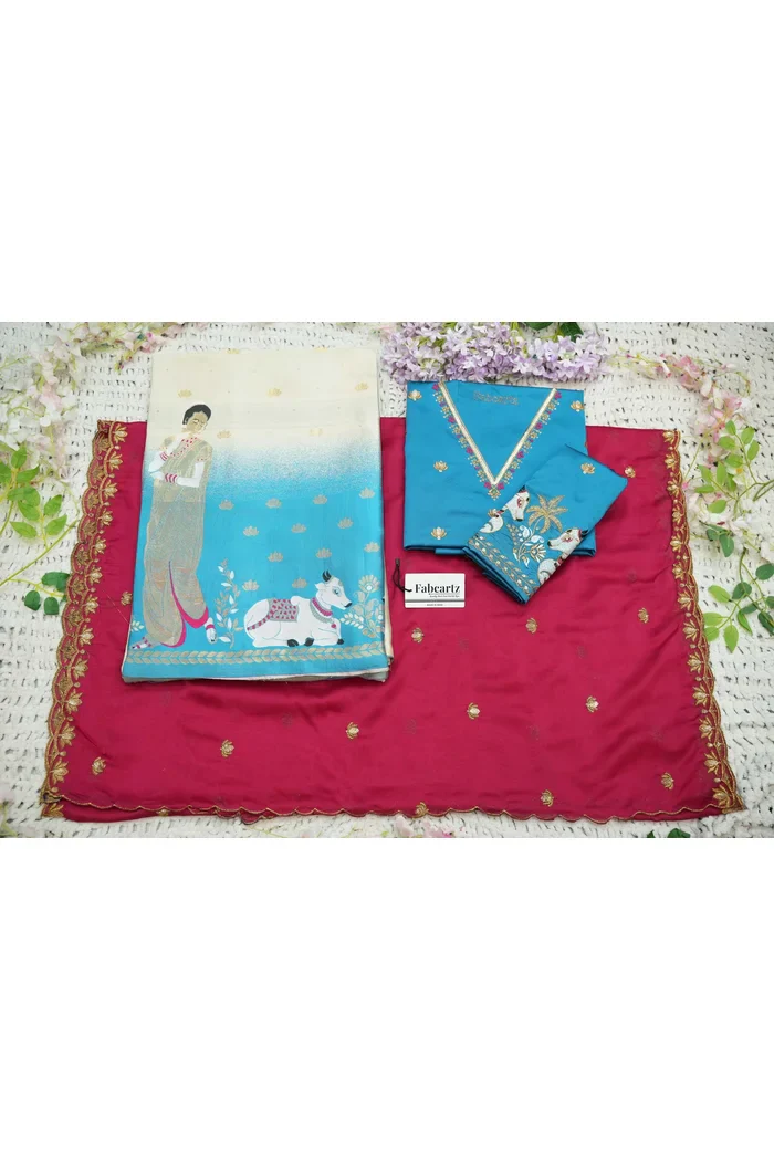 Beautiful South Indian Style Half Saree with Embroidery Blouse and Dupatta for Women | Gauri - Image 92