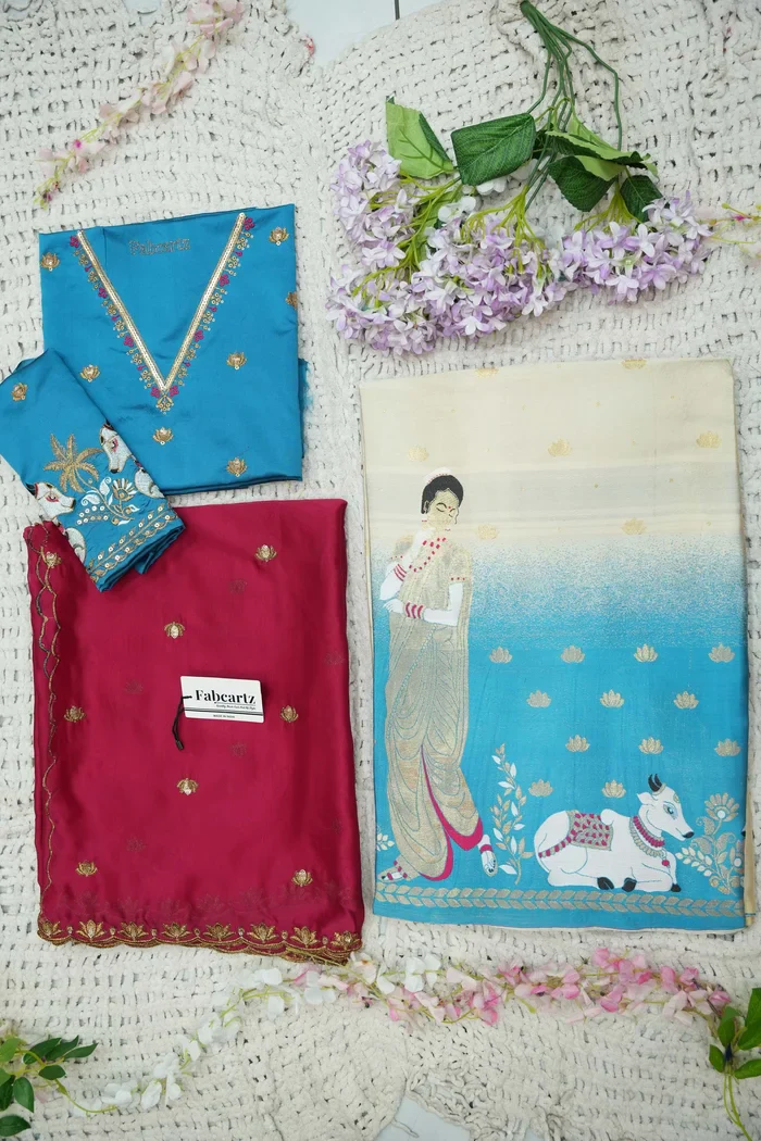 Beautiful South Indian Style Half Saree with Embroidery Blouse and Dupatta for Women | Gauri - Image 104