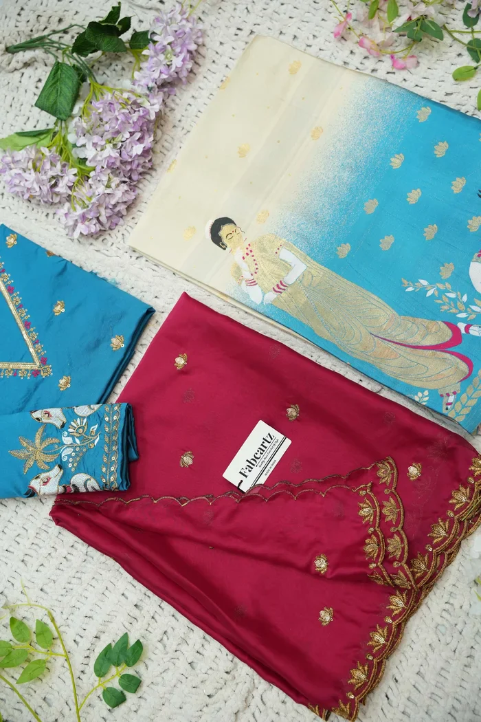 Beautiful South Indian Style Half Saree with Embroidery Blouse and Dupatta for Women | Gauri - Image 105