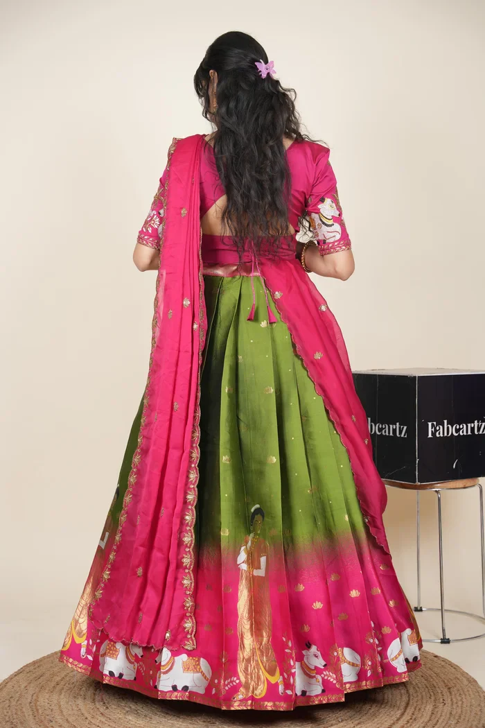 Beautiful South Indian Style Half Saree with Embroidery Blouse and Dupatta for Women | Gauri - Image 11