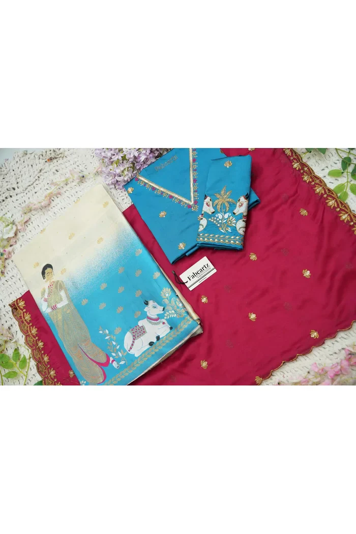 Beautiful South Indian Style Half Saree with Embroidery Blouse and Dupatta for Women | Gauri - Image 110
