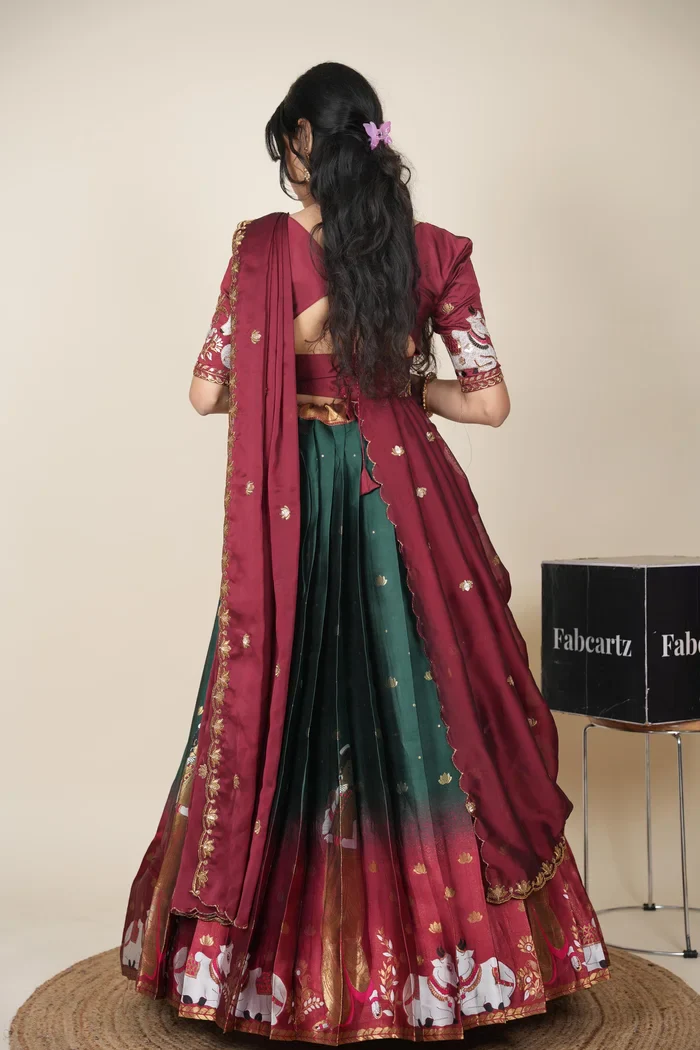 Beautiful South Indian Style Half Saree with Embroidery Blouse and Dupatta for Women | Gauri - Image 20