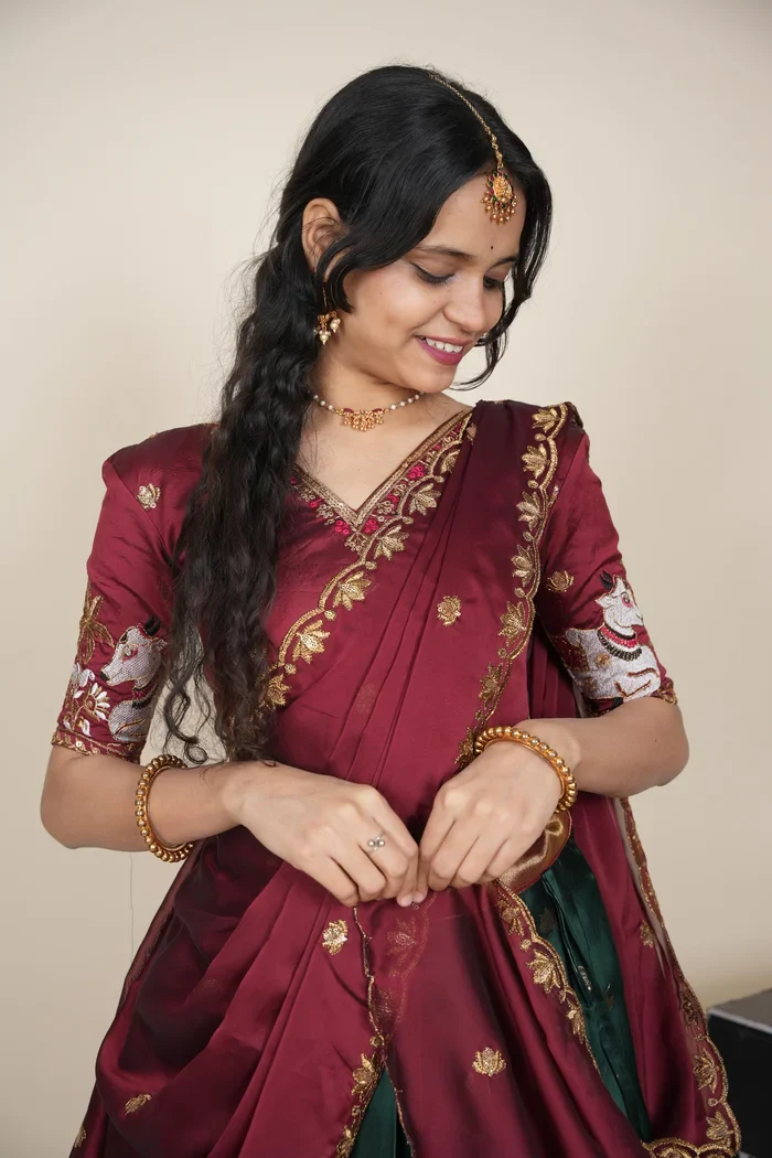 Beautiful South Indian Style Half Saree with Embroidery Blouse and Dupatta for Women | Gauri - Image 25