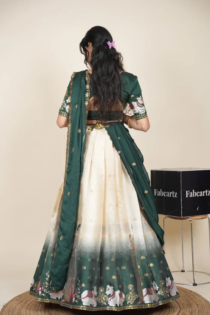 Beautiful South Indian Style Half Saree with Embroidery Blouse and Dupatta for Women | Gauri - Image 29