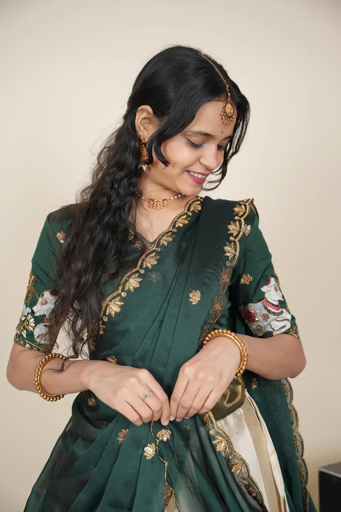 Beautiful South Indian Style Half Saree with Embroidery Blouse and Dupatta for Women | Gauri - Image 35