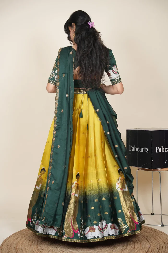 Beautiful South Indian Style Half Saree with Embroidery Blouse and Dupatta for Women | Gauri - Image 38