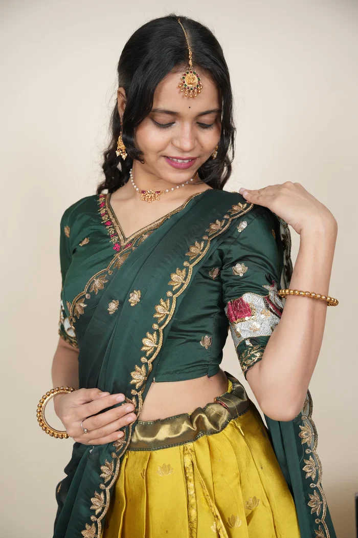Beautiful South Indian Style Half Saree with Embroidery Blouse and Dupatta for Women | Gauri - Image 44