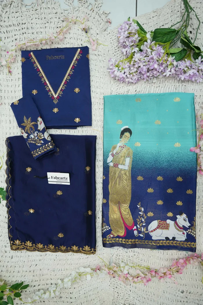 Beautiful South Indian Style Half Saree with Embroidery Blouse and Dupatta for Women | Gauri - Image 56