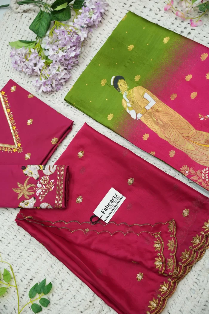 Beautiful South Indian Style Half Saree with Embroidery Blouse and Dupatta for Women | Gauri - Image 67