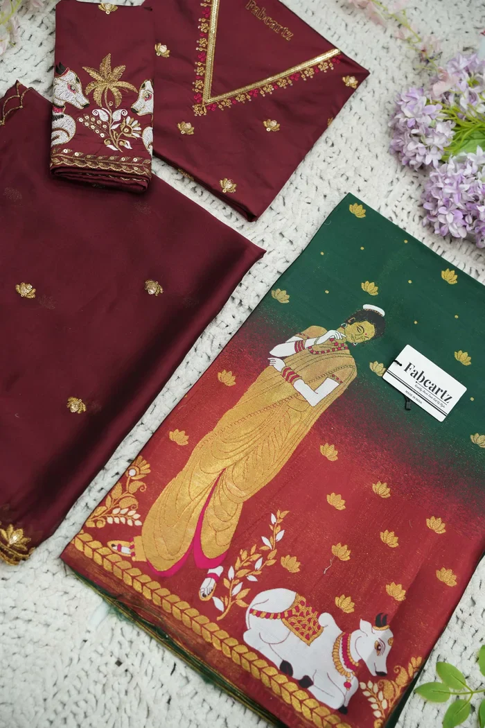 Beautiful South Indian Style Half Saree with Embroidery Blouse and Dupatta for Women | Gauri - Image 78