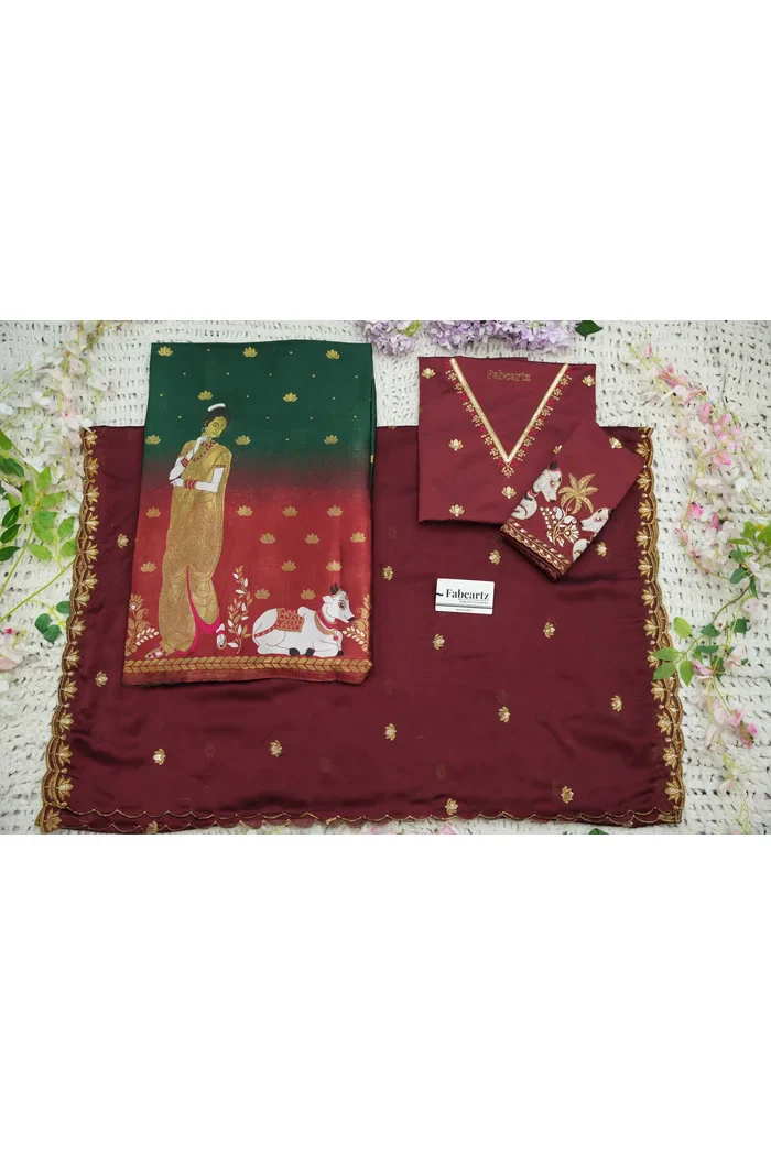 Beautiful South Indian Style Half Saree with Embroidery Blouse and Dupatta for Women | Gauri - Image 83