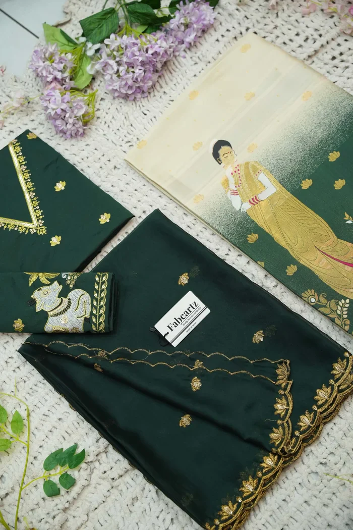 Beautiful South Indian Style Half Saree with Embroidery Blouse and Dupatta for Women | Gauri - Image 87