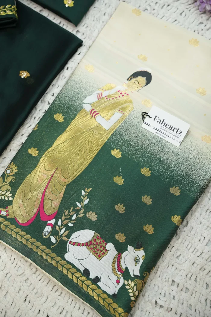 Beautiful South Indian Style Half Saree with Embroidery Blouse and Dupatta for Women | Gauri - Image 89