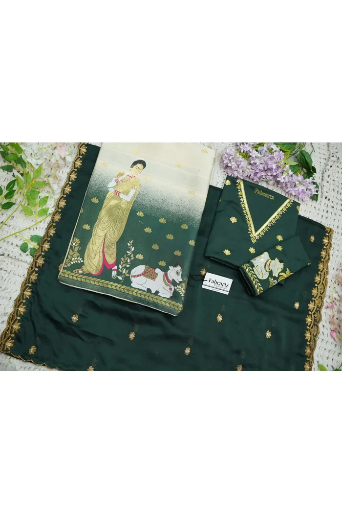 Beautiful South Indian Style Half Saree with Embroidery Blouse and Dupatta for Women | Gauri - Image 91