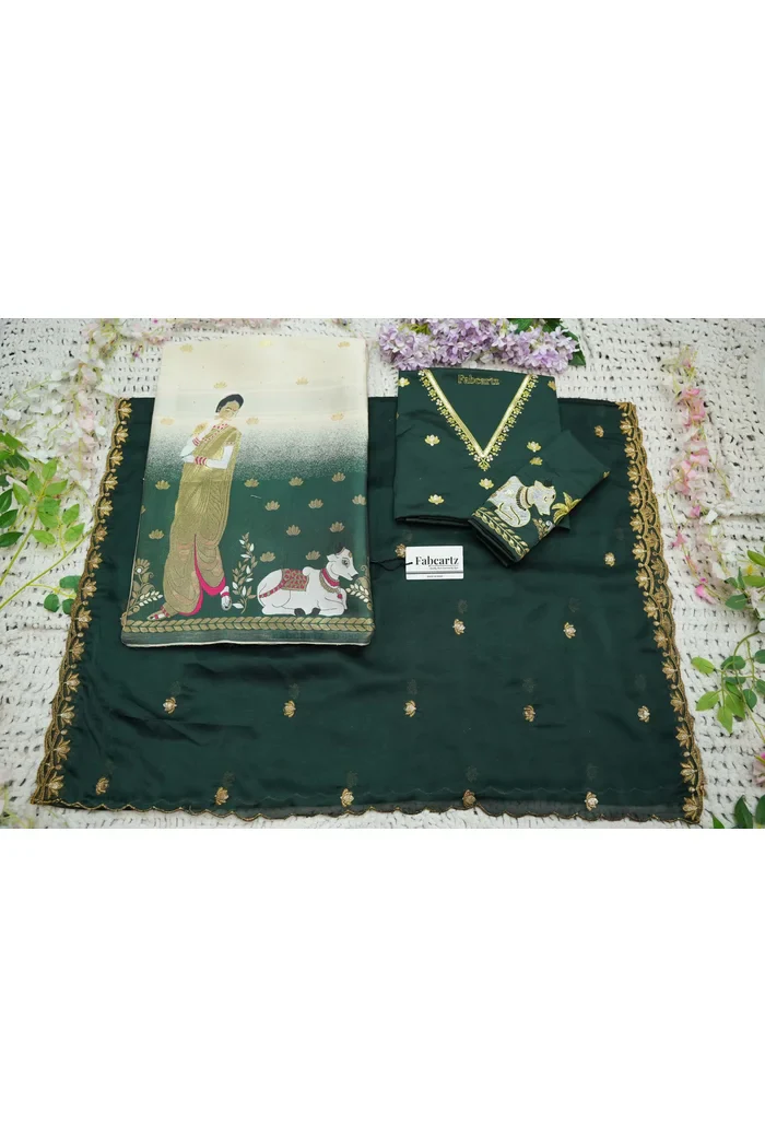 Beautiful South Indian Style Half Saree with Embroidery Blouse and Dupatta for Women | Gauri - Image 93