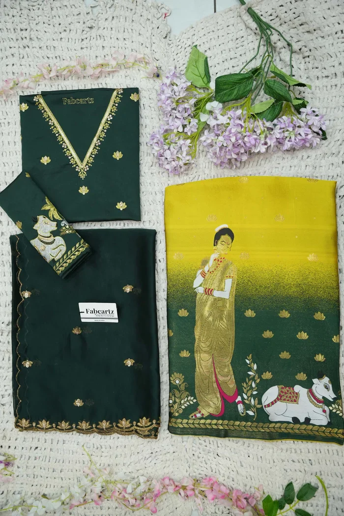 Beautiful South Indian Style Half Saree with Embroidery Blouse and Dupatta for Women | Gauri - Image 95