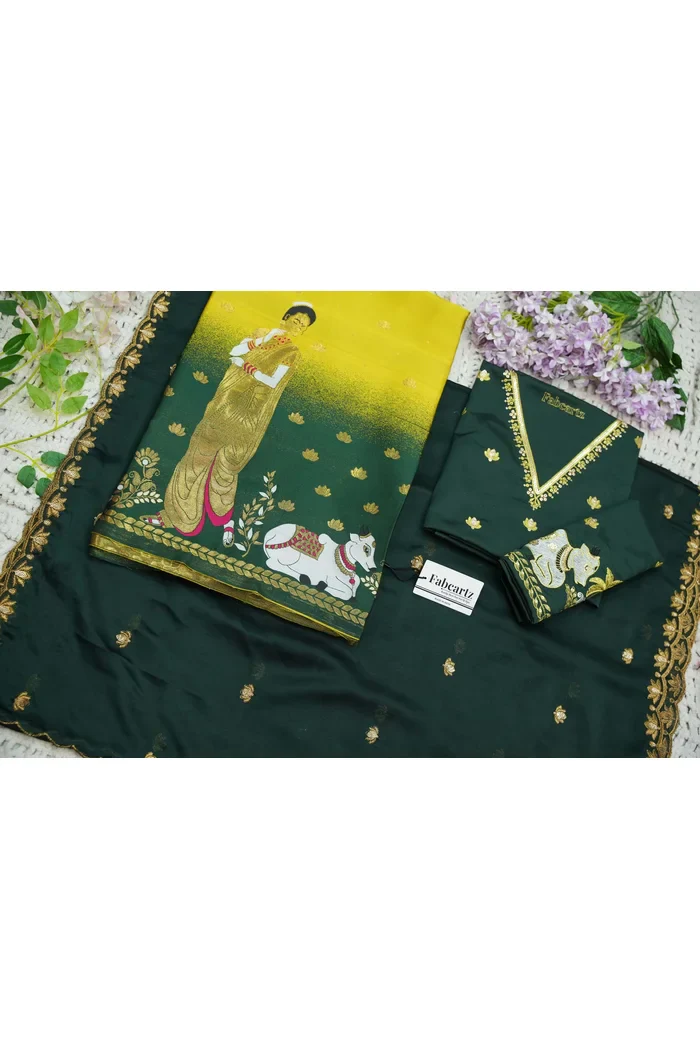 Beautiful South Indian Style Half Saree with Embroidery Blouse and Dupatta for Women | Gauri - Image 99