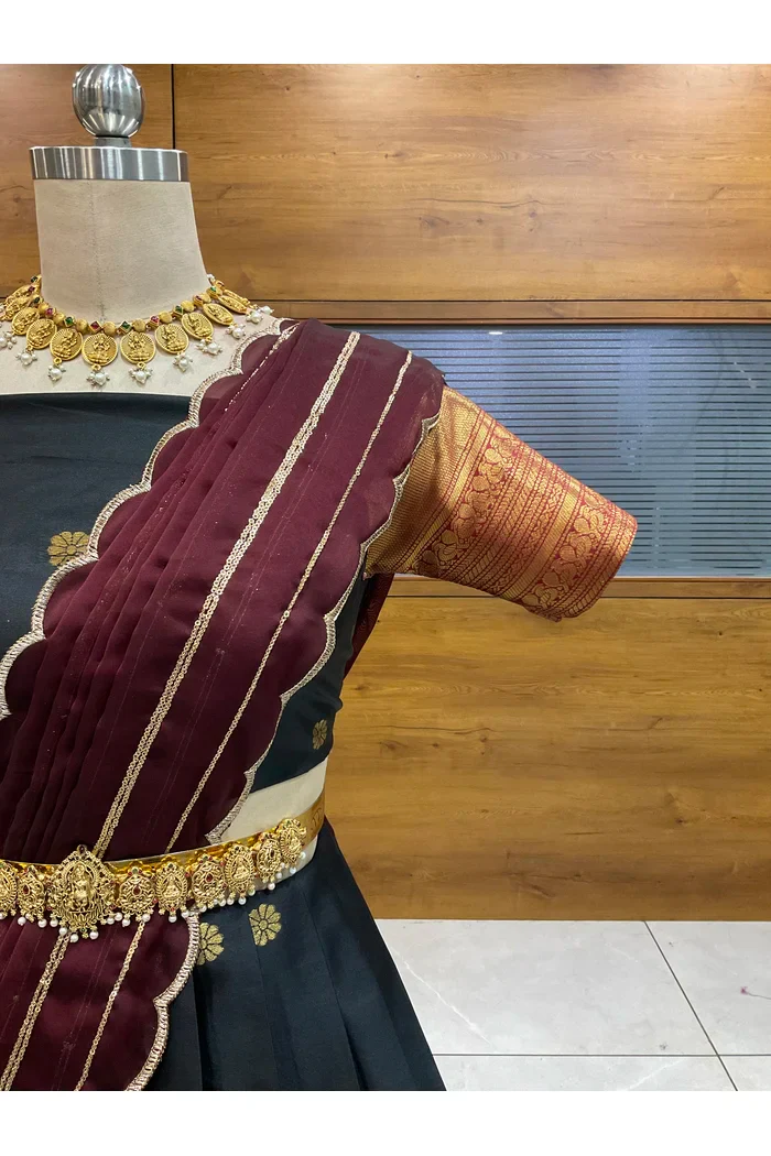 Beautiful South Indian Style Half Saree with Embroidery Blouse and Dupatta for Women | Hyderabadi - Image 11