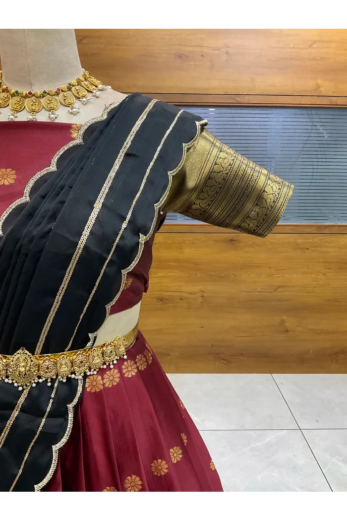 Beautiful South Indian Style Half Saree with Embroidery Blouse and Dupatta for Women | Hyderabadi - Image 17