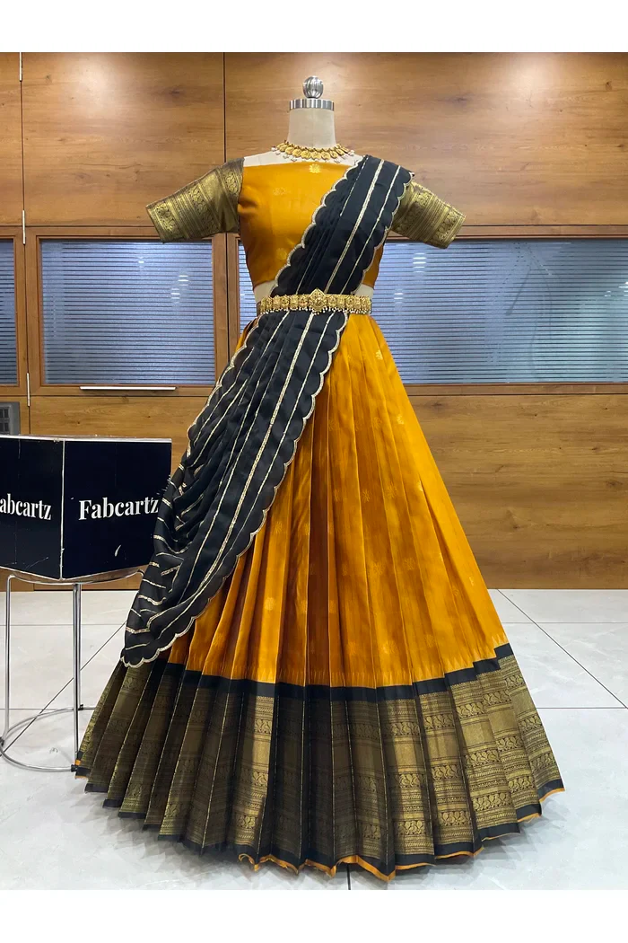 Beautiful South Indian Style Half Saree with Embroidery Blouse and Dupatta for Women | Hyderabadi - Image 19
