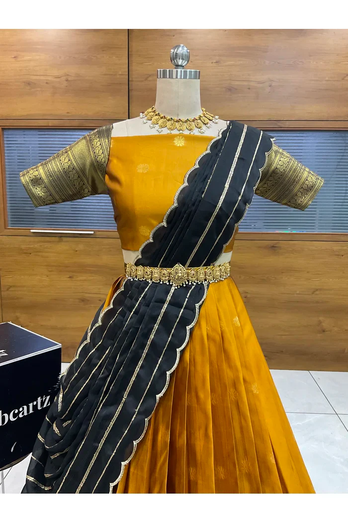Beautiful South Indian Style Half Saree with Embroidery Blouse and Dupatta for Women | Hyderabadi - Image 20