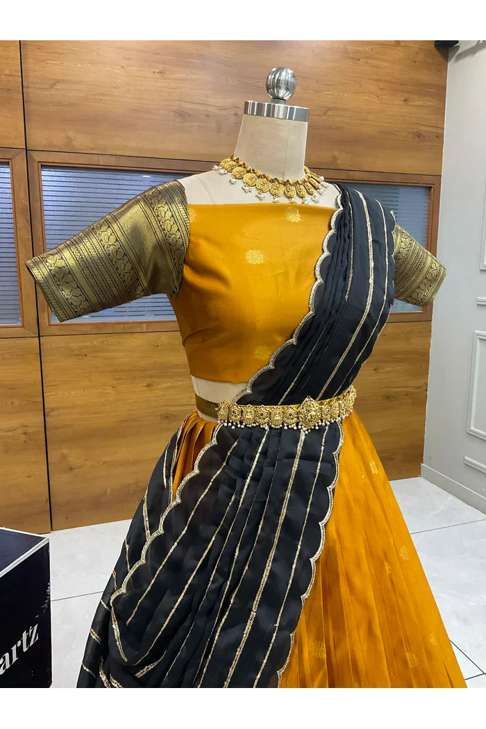 Beautiful South Indian Style Half Saree with Embroidery Blouse and Dupatta for Women | Hyderabadi - Image 21