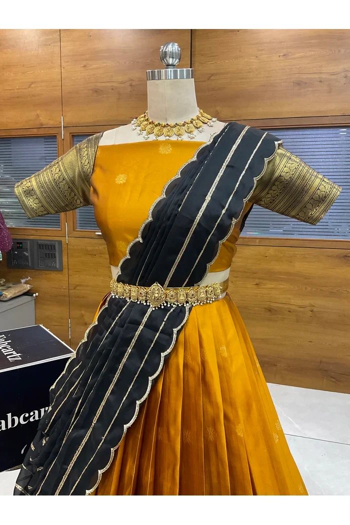 Beautiful South Indian Style Half Saree with Embroidery Blouse and Dupatta for Women | Hyderabadi - Image 22
