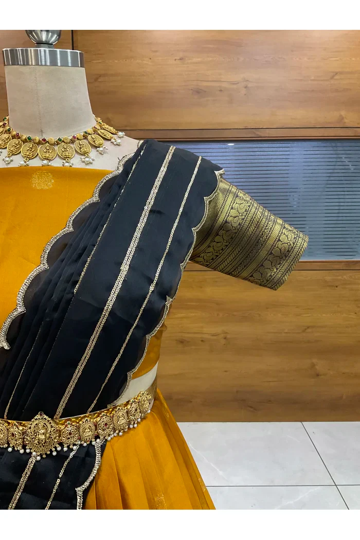 Beautiful South Indian Style Half Saree with Embroidery Blouse and Dupatta for Women | Hyderabadi - Image 23