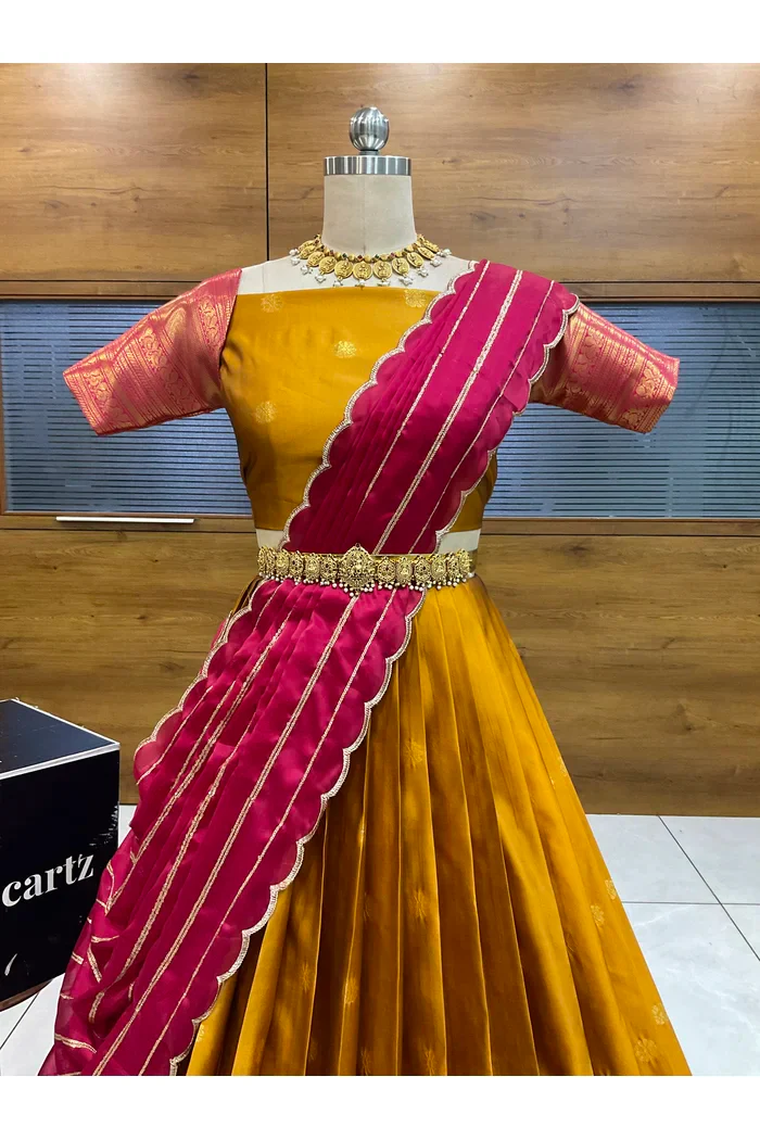 Beautiful South Indian Style Half Saree with Embroidery Blouse and Dupatta for Women | Hyderabadi - Image 26