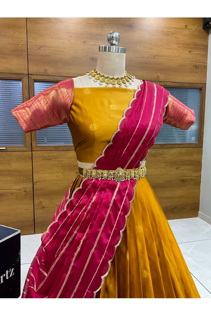 Beautiful South Indian Style Half Saree with Embroidery Blouse and Dupatta for Women | Hyderabadi - Image 27