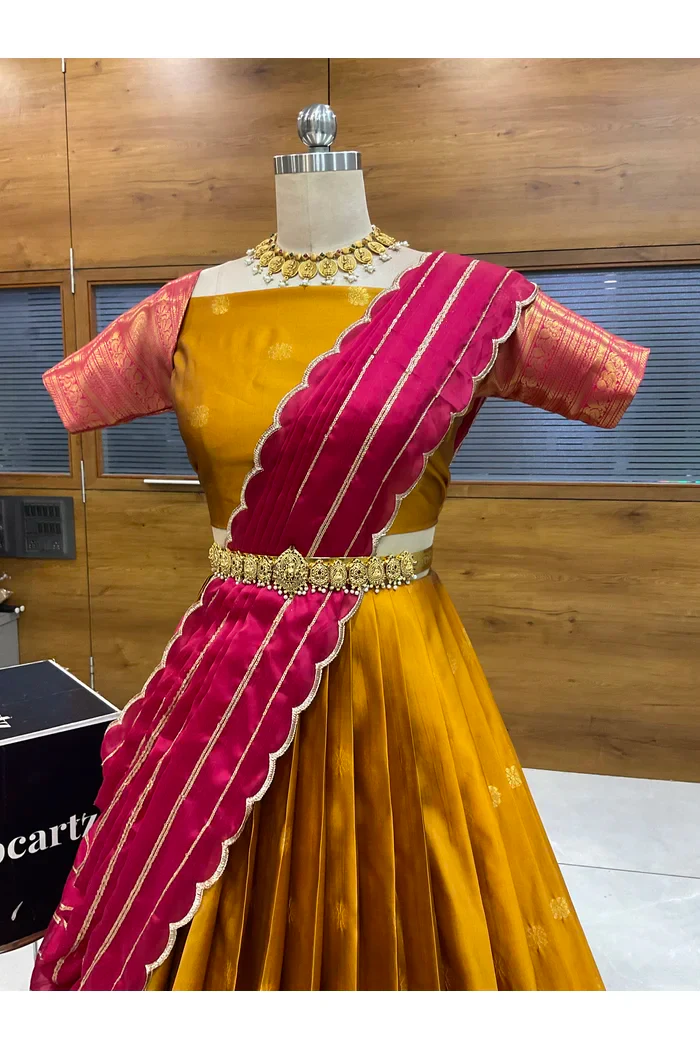 Beautiful South Indian Style Half Saree with Embroidery Blouse and Dupatta for Women | Hyderabadi - Image 28