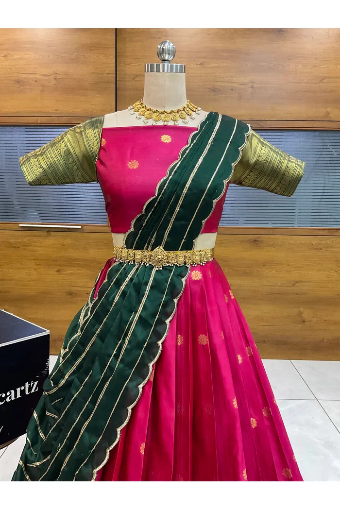 Beautiful South Indian Style Half Saree with Embroidery Blouse and Dupatta for Women | Hyderabadi - Image 32