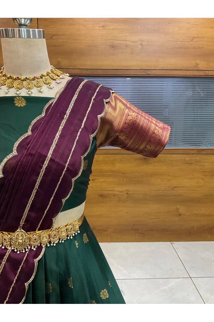 Beautiful South Indian Style Half Saree with Embroidery Blouse and Dupatta for Women | Hyderabadi - Image 5