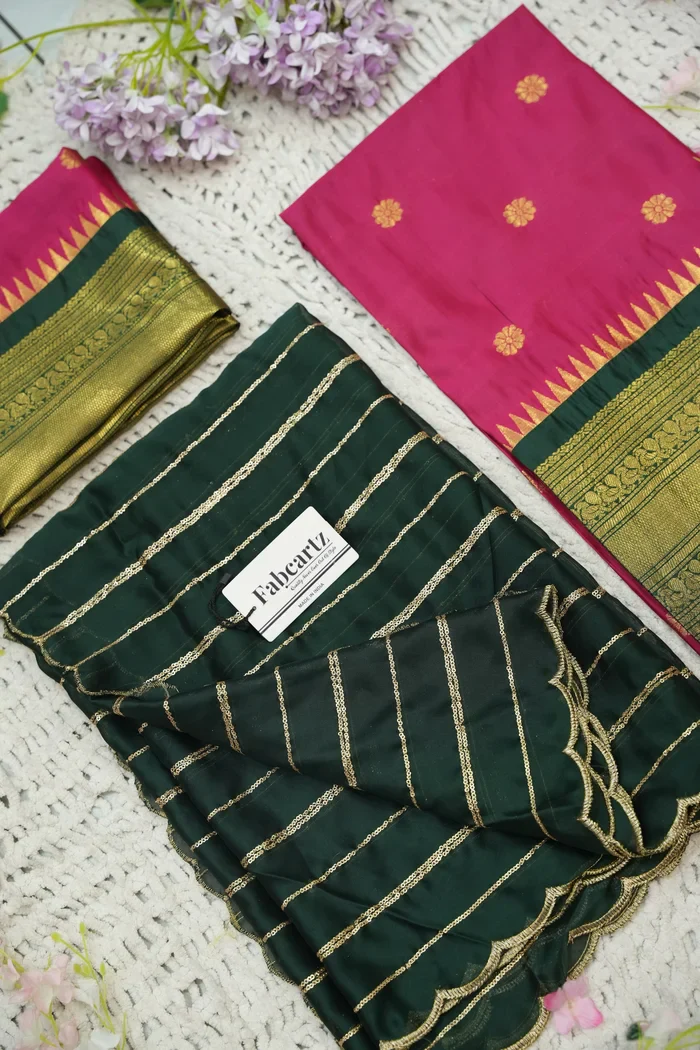 Beautiful South Indian Style Half Saree with Embroidery Blouse and Dupatta for Women | Hyderabadi - Image 78
