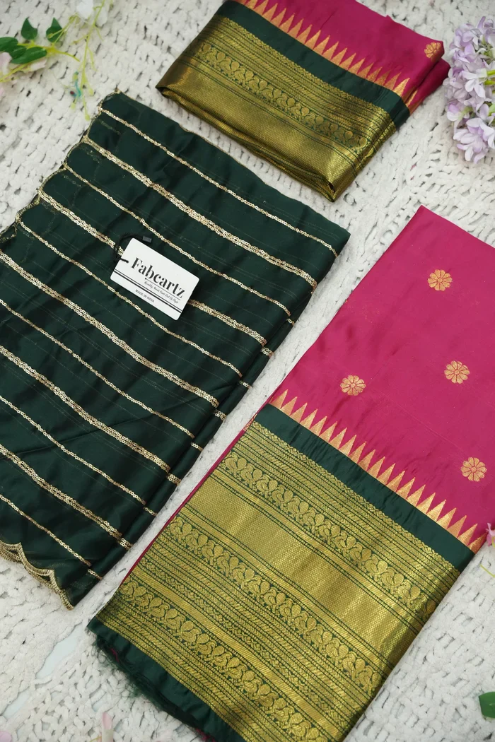 Beautiful South Indian Style Half Saree with Embroidery Blouse and Dupatta for Women | Hyderabadi - Image 79