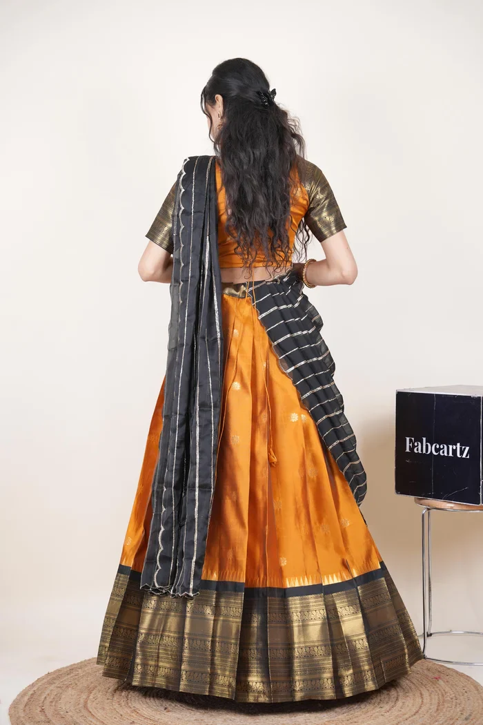 Beautiful South Indian Style Half Saree with Embroidery Blouse and Dupatta for Women | Hyderabadi Kv - Image 26
