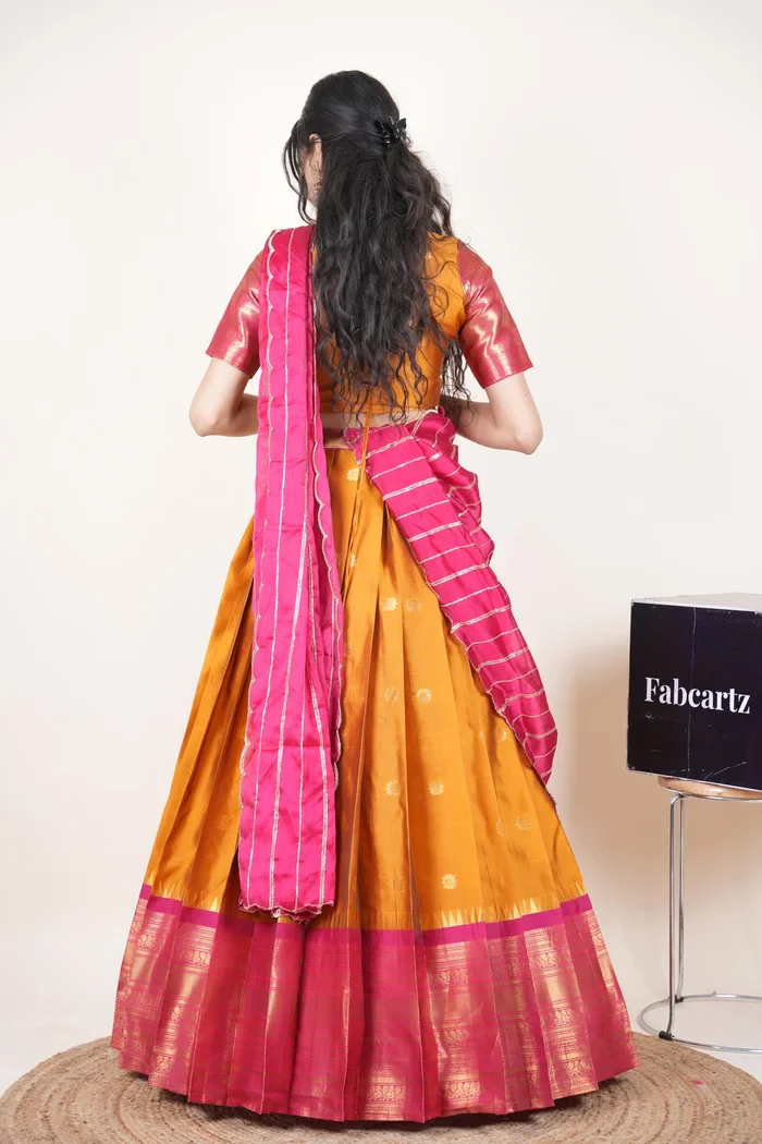 Beautiful South Indian Style Half Saree with Embroidery Blouse and Dupatta for Women | Hyderabadi Kv - Image 34