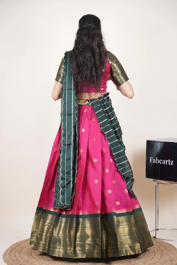 Beautiful South Indian Style Half Saree with Embroidery Blouse and Dupatta for Women | Hyderabadi Kv - Image 42