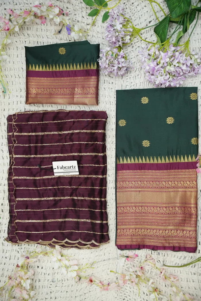 Beautiful South Indian Style Half Saree with Embroidery Blouse and Dupatta for Women | Hyderabadi Kv - Image 50