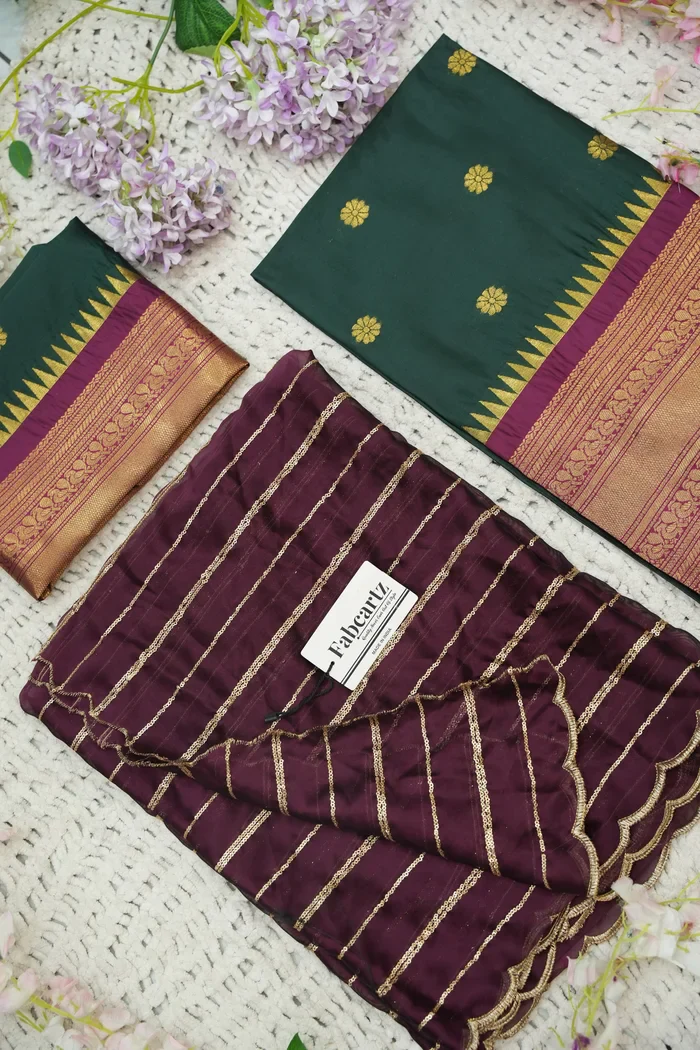 Beautiful South Indian Style Half Saree with Embroidery Blouse and Dupatta for Women | Hyderabadi Kv - Image 51