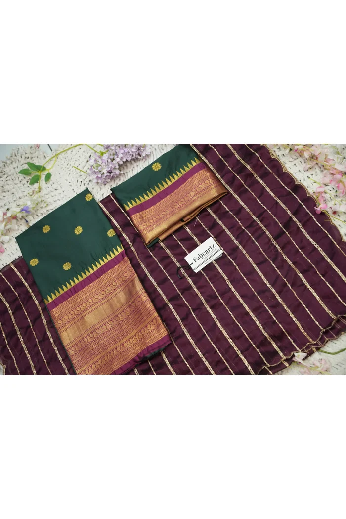 Beautiful South Indian Style Half Saree with Embroidery Blouse and Dupatta for Women | Hyderabadi Kv - Image 53